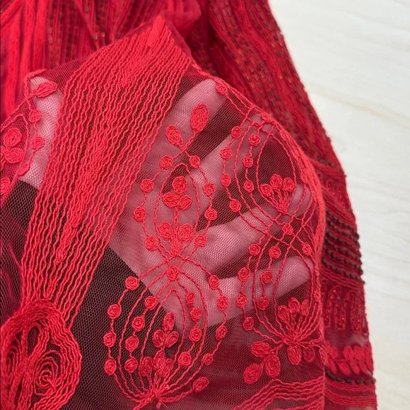 Free People red dress with beading and lace, size extra small, New,  never worn - Picture 10 of 15
